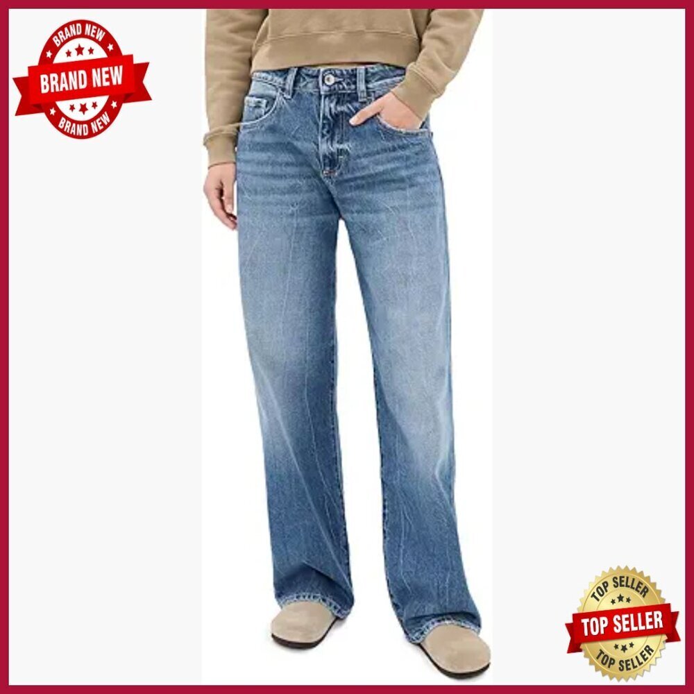Loose Fit Wide Leg Jeans, Non-Stretch Denim, Low Rise, 31in Inseam
